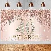Large Cheers to 40 Years Birthday Decorations for Women, Pink Rose Gold Happy 40th Birthday Banner Backdrop Party Supplies, Forty Birthday Poster Background Sign Decor