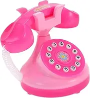 LALADEFIEE Telephone for Realistic Pretend Play Rotary Phone Plastic Chatter Phone Portable Birthday Party Favor Engaging Roleplay Prop Pink