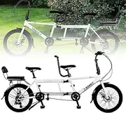 Tandem Bike, City Tandem Bicycles, 20-inch Folding Beach Cruiser Bike, Three Seater, 7-Speed Adjustable, Size 210x35x110cm/110x35x62cm, Maximum Load 200kg White