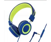 Kids Headphones, Headphones for Kids with Volume Limited for Boys Girls, Adjustable Headband, Foldable, Child Headphones on Ear-blue green