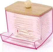 Tbestmax 10oz Qtip Dispenser, Big Cotton Swab Holder Pink Bathroom Beige Lid