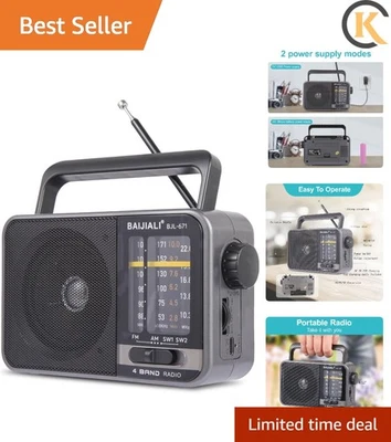 Lightweight Portable Radio with 4-Band Tuner & Loud 5W Speaker - Emergency Ready