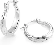 [ALEXCRAFT] 925 Sterling Silver Hammered Hoop Earrings for Women Hypoallergenic Silver Textured Hoops Earrings Thick Hoop Earrings for Jewelry Gifts