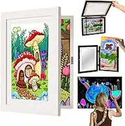 White Rows Children's Art Frame, Kid Picture Frames, Child Artwork Frame With Storage, Changeable Kids Art Projects Display (White*1)