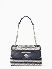 natalia lurex stripe medium flap shoulder bag