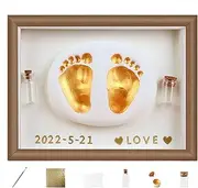 Baby Hand and Footprint Kit - Handprint and Footprint Making Kit, Wooden Art Photo Frame | Fetal Hair Collection Bottle, Safe Paint for Baby Shower, Dad Baby Keepsake Souvenir