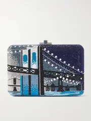 [Judith Leiber Couture] Judith Leiber Couture - Brooklyn Bridge Crystal-embellished Silver-tone Clutch - Blue - One size One size Blue