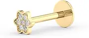 [Lavari Jewelers] 16 Gauge Star Shaped Micro Labret Stud for Women - 10k Yellow Gold Internally Threaded Cubic Zirconia Stud - Unisex Hypoallergenic Piercing Jewelry - 16G Body Piercing for Men