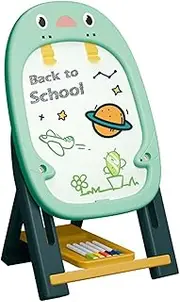 Kids Art Easel, Double Sided Chalk Board & Painting Easel with Smooth, Magnetic Smooth Stable Standing Art Easel with Painting Accessories, Birthday Gift