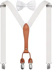 [JASLEEN] Child Suspender Bow Tie Set Adjustable Elastic Suspenders And Bowtie Gift Set Solid Color for Dance Birthday Wedding