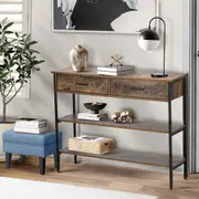 Oikiture 3-Tier Console Table Wood Sofa Table with 2 Drawers Hall Side Entry