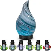Oil Diffuser & Essential Oils Set - Oil Diffuser 120ml with 6 Essential Oils Set, Aromatherapy Cool Mist Oil Diffusers for Essential Oils, 4 Timer & 7 LED Light, Waterless Auto Shut-Off (Grey Set)