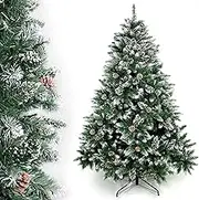 Ariv Hommey 5ft 1.5m Frost Green Pine Christmas Tree, w/Pinecone Bushy 870 Tips Metal Stand, Easy Assembly 150cm Artificial Snowy Xmas Tree Decoration for Indoor Outdoor Home Party Holiday