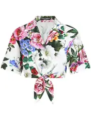 [Dolce & Gabbana] Dolce & Gabbana-Camicia Crop Stampa Fiori-Donna 42 IT