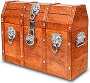 Vizayo Handmade Pirate Treasure Chest with Lock and Keys - 16 x 12 Inch Vintage Wooden Storage Trunk with Hinged Lid - Antique Storage Decorative Box Made of Strong and Durable Mango Wood (Orange)
