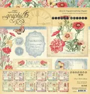 Graphic 45 Flower Market Collection Pack 12" Calendar Quotes Vintage Seasonal