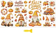 Peacoblue Rub on Transfer Decal Sticker for Furniture Craft Decor 6"x12" Autumn Gnomes, 3Pcs Waterproof UV DTF Transfer for Drawer Dresser Glass Porcelain Wood Plastic