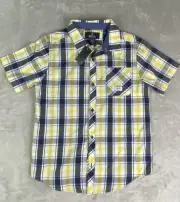 Buffalo David Bitton Navy Yellow Plaid Button Up Shirt Boys Youth Large NWT