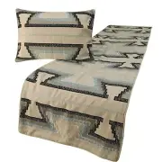 Decorative Twin Bed Runner Blue & Ivory, Embroidered Cotton - Aztec Armour
