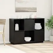 Sideboard Black Solid Pine Wood for Living Room, Kitchen Storage & Dining, Modern Buffet Table, Cabinets & Furniture, 110.5x35x80 cm