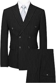 [DGHM-JLMY] Men Wedding Dress Striped Double-Breasted Suit 2 Piece Checked Suits Vintage Fashion Pinstripe Suit Tuxedo Suit