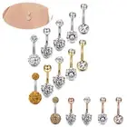 5PCS/Set Stainless Steel Crystal Navel Belly Button Rings Bar Piercing Jewelr-@-
