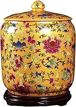 Golden Ceramic Rice Jar, Classic Airtight Grain Storage Containe with Lid, Large Capacity Dispenser, Large Capacity 6-17.5kg, Can Store Rice,Flour,Grains(Pattern-C,Capacity 6kg)