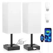 Black Base White Shade Set of 2 Touch Lamp with USB Port White-Black-11