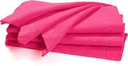 Palisa Cloth Dinner Napkins with Hemstitched Detailing & Mitered Corners Set of 4 (18x18 Inches) Hot Pink - Cotton Reusable Dinner Napkins for Valentines Day, Table Linen for Weddings & Everyday Use