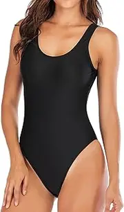 Leoparts Women's Retro 80s/90s High Cut Low Back One Piece Swimsuits Bathing Suits