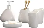 5 Pcs Ceramic Bathroom Set, Soap Dispenser and Toothbrush Holder Set, Bathroom Supplies Set with Soap Dish Toothbrush Cup Lotion Dispenser and 2 Mouthwash Cups