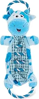 Charming Pet Ropes-A-Go Squeaky Dog Toy - Tough and Durable Interactive Soft Plush Animal Tug Toy, Cow