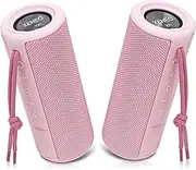 Xeneo X21 Dual Portable Bluethooth Wireless Speakers Waterproof with FM Radio, Micro SD Card, Aux-in, IPX6, 30W for Outdoor, Home, Office, Party and Travel (Pack 2 Pink)