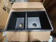 BlancoPRECIS Coal Black Granite Composite 33 in. 60/40 Double Bowl...