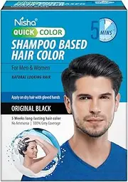 Nisha Quick Color Shampoo Based Hair Color For Men & Women Natural Looking Hair 20ml/0.67 Fl Oz Each Sachet (3 Sachet in 1 Box) (Original Black)