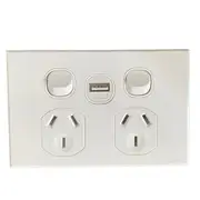 3A AU Double Powerpoint with USB A Charging Socket - SAA - Slim- White