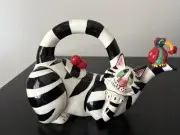 Blue Sky Clayworks Cheshire Cat Clancy Hearts Teapot Striped