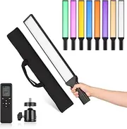 Portable Handheld Tube Light Video Light Wand 15W 3200K-5600K Dimmable CRI95+ Built-in Battery with Ballhead Adapter Remote Control Carry Bag for Vlog Live Streaming Product Portrait Black One Size
