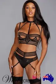 NEW Dreamgirl Take Control Open Cup Bra Set with Garter Belt & Thong