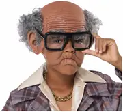 Old Cue Ball Man Brown Grandpa 100 Days School Child Boys Costume Bald Cap Wig
