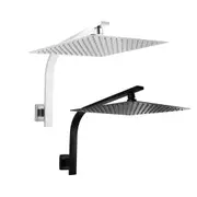 ACA WELS 12" Square Stainless Steel Shower Head Rose Gooseneck Wall Arm Set Chrome Black
