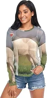 [RPLIFE] Cute Lambs Meadow Womens Mesh Shirt, Sheer Womens Tops S-XXL