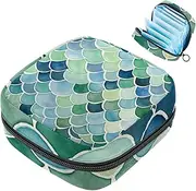 Period Bag,Sanitary Napkin Storage Bag,Blue Green Watercolor Fish Scales,Tampon Holder for Purse