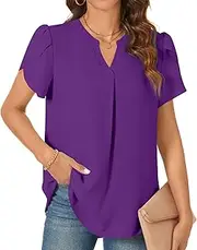 [TAOHUADAO] Women's Tops Summer Casual Blouse V Neck Petal Short Sleeve T-Shirts Dressy Chiffon Tunic for Leggings