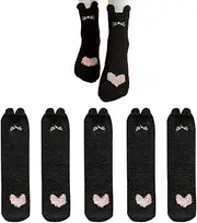 [IECSHDU] Cute Cat Fluffy Socks 5 Pairs Women Fuzzy Socks Heart Slipper Sock Cozy Warm Soft Sock Sleep Home Sock Winter Sock