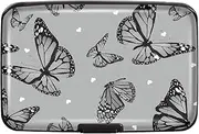 [COCO ROSSI] Hard Credit Card Holder Protected Card Case for Women, RFID Blocking Slim Mini Card Wallet Travel Wallet Buckle Closed, Black Butterfly, Black Butterfly, Small