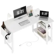 White L Shaped Computer Desk with Power Outlet Shelves, 40 Inch Small Reversi...
