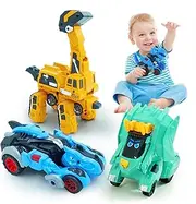 Peeokuo 3Pcs Dinosaur Toys for Kids 3-5, Transforming Dinosaur Car Toy for Toddlers 3 4 5 6 7 8 Year Old Boys Girls - Dinosaur Dino Transformer T-Rex Toys and More Cars for Boys 4-6