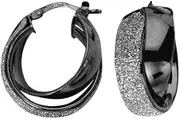 [JewelryWeb] 925 Sterling Silver Black Rhodium Plated Sparkle Fancy Criss Religious Faith Cross Hoop Earrings-Hoop Earring for Women