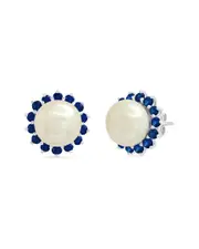 MaxColor Silver 1.40 ct. tw. Lab-Grown Blue Sapphire & 9mmPearl Earrings